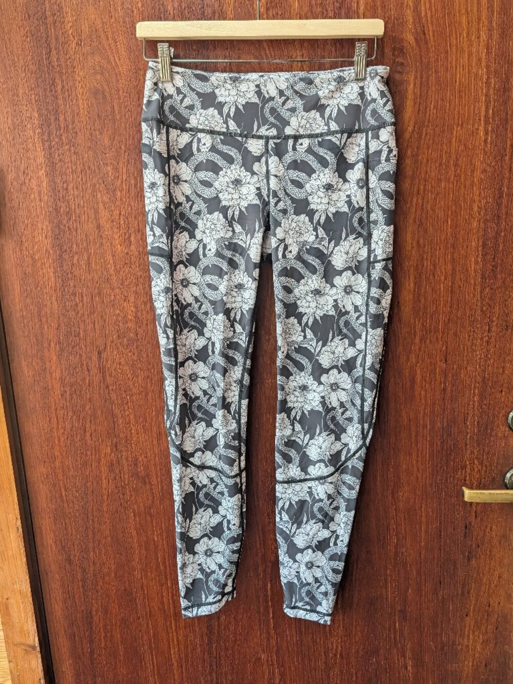 Feed Me Fight Me Leggings Large High Waist Floral Print High Rise Workout Pants